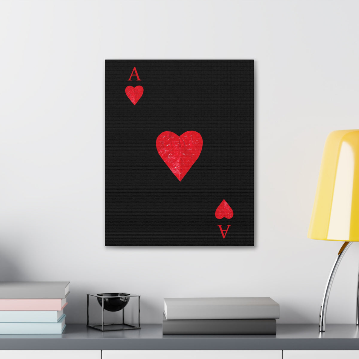 Ace Of Hearts Black Surface Playing Card Canvas Wall Art for Home Decor Ready-to-Hang-Express Your Love Gifts