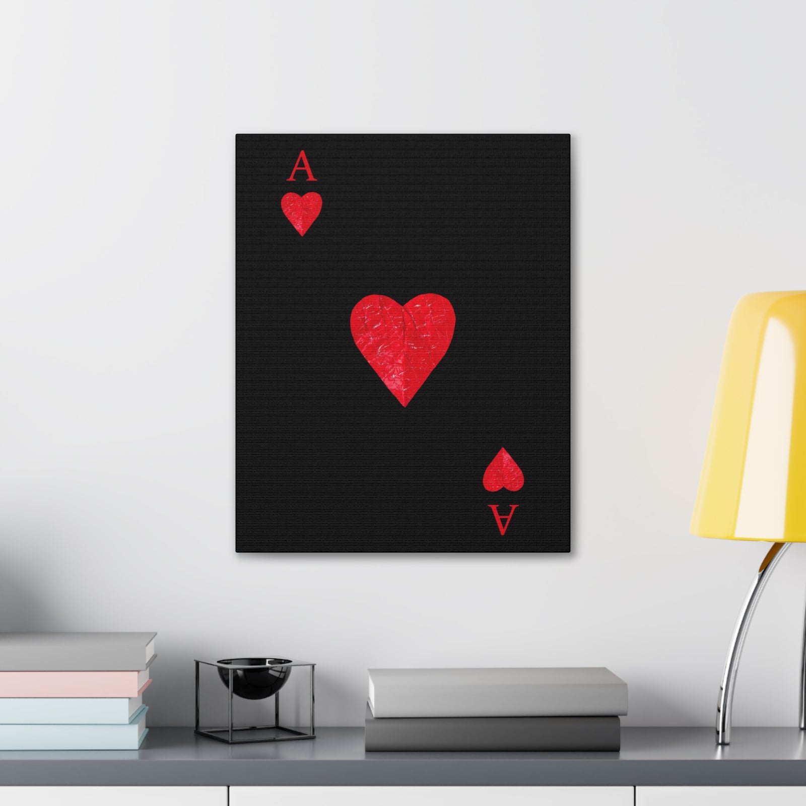 Ace Of Hearts Black Surface Playing Card Canvas Wall Art for Home Decor Ready-to-Hang-Express Your Love Gifts
