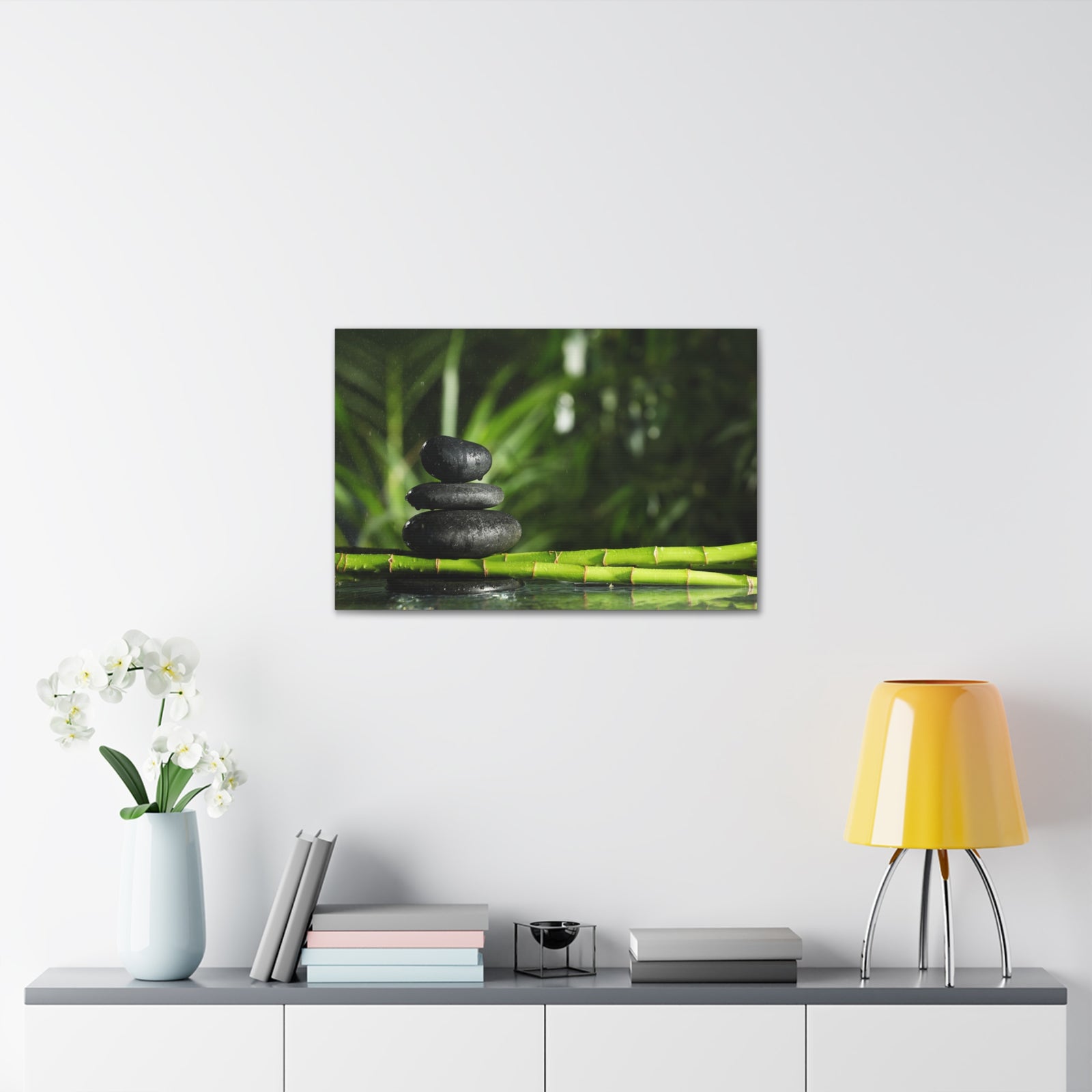 Stacked Stones on Bamboo Forest Floral Nature Photography Canvas Wall Art for Home Decor Ready-to-Hang-Express Your Love Gifts