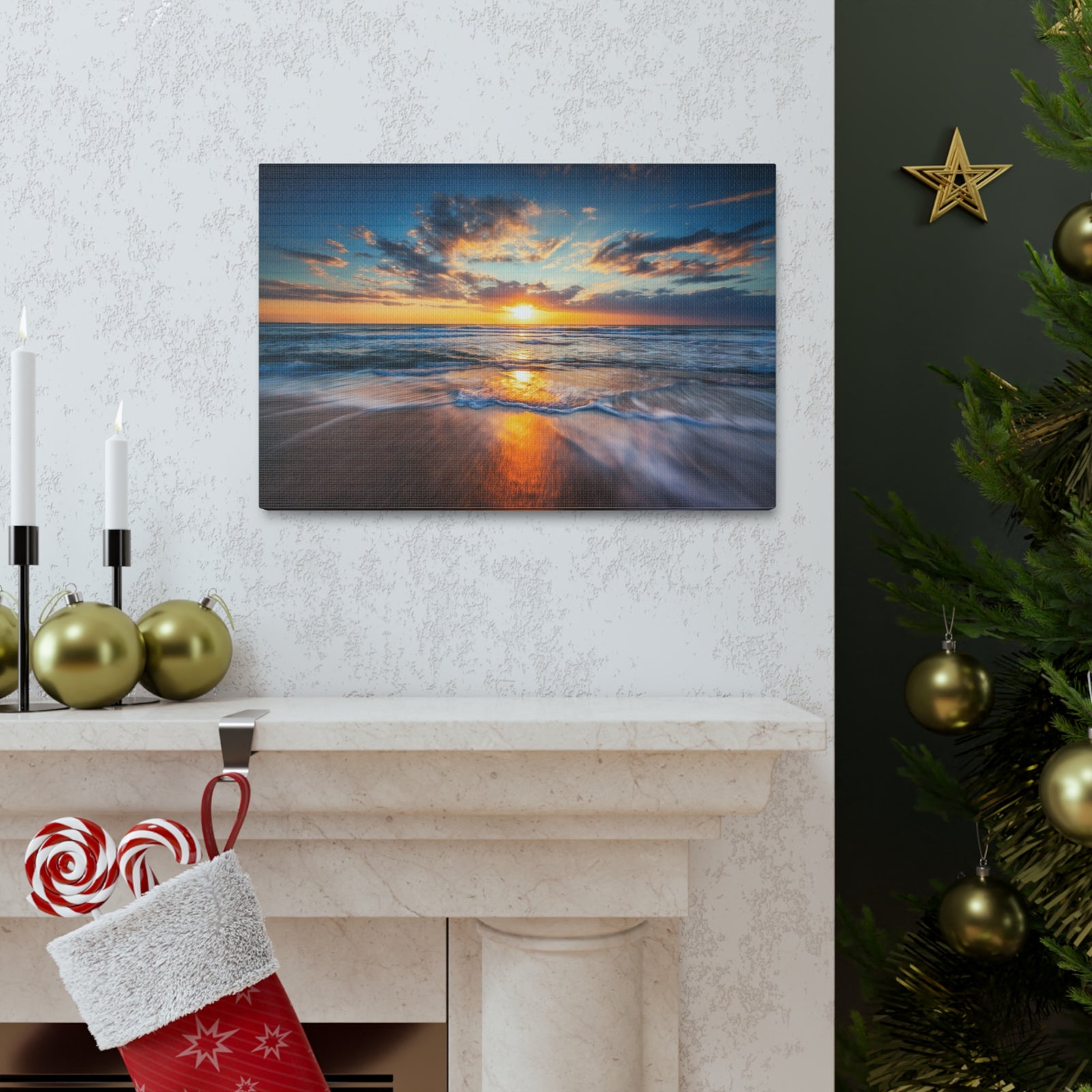 Sunrise Over The Sea Ocean Canvas Wall Art for Home Decor Ready-to-Hang-Express Your Love Gifts