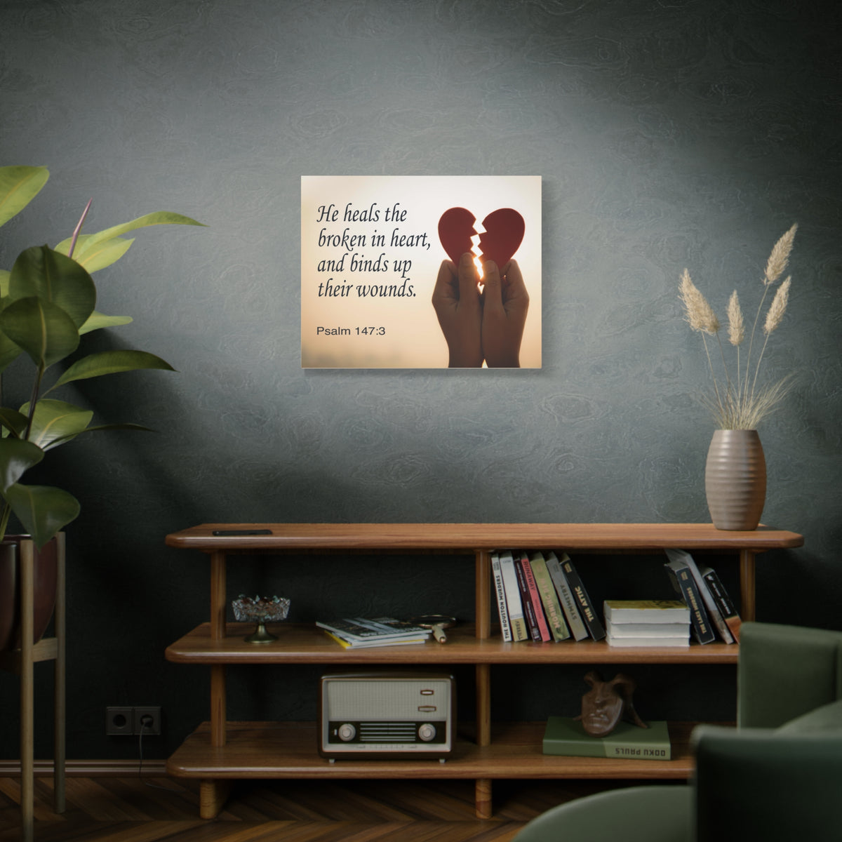 Scripture Canvas Heals the Broken Psalm 147:3 Christian Wall Art Bible Verse Print Ready to Hang-Express Your Love Gifts