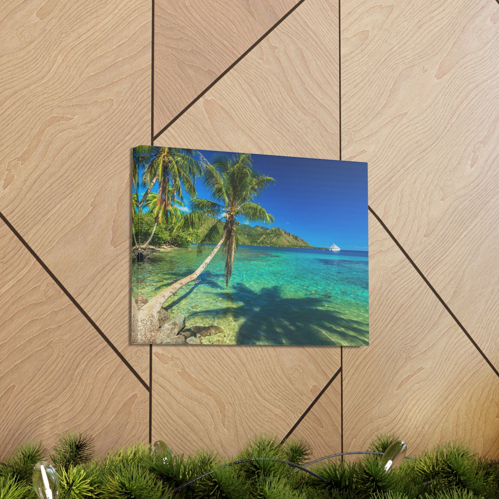 Palm Trees Quiet Beach Ocean Canvas Wall Art for Home Decor Ready-to-Hang-Express Your Love Gifts