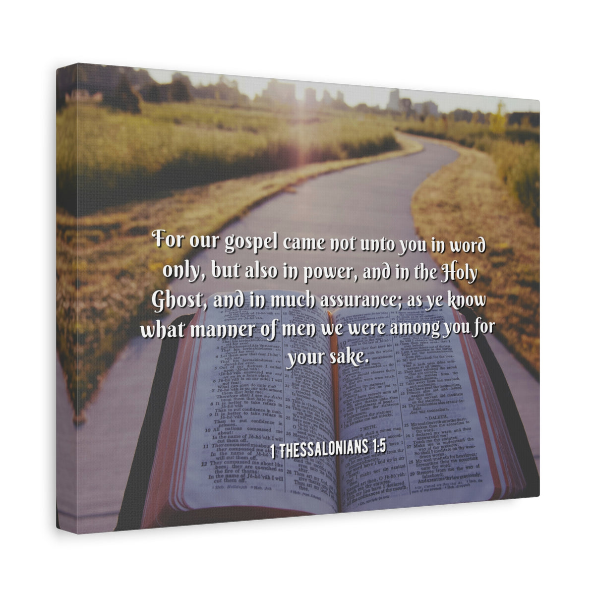 Scripture Canvas Gospel Came 1 Thessalonians 1:5 Christian Wall Art Bible Verse Print Ready to Hang-Express Your Love Gifts