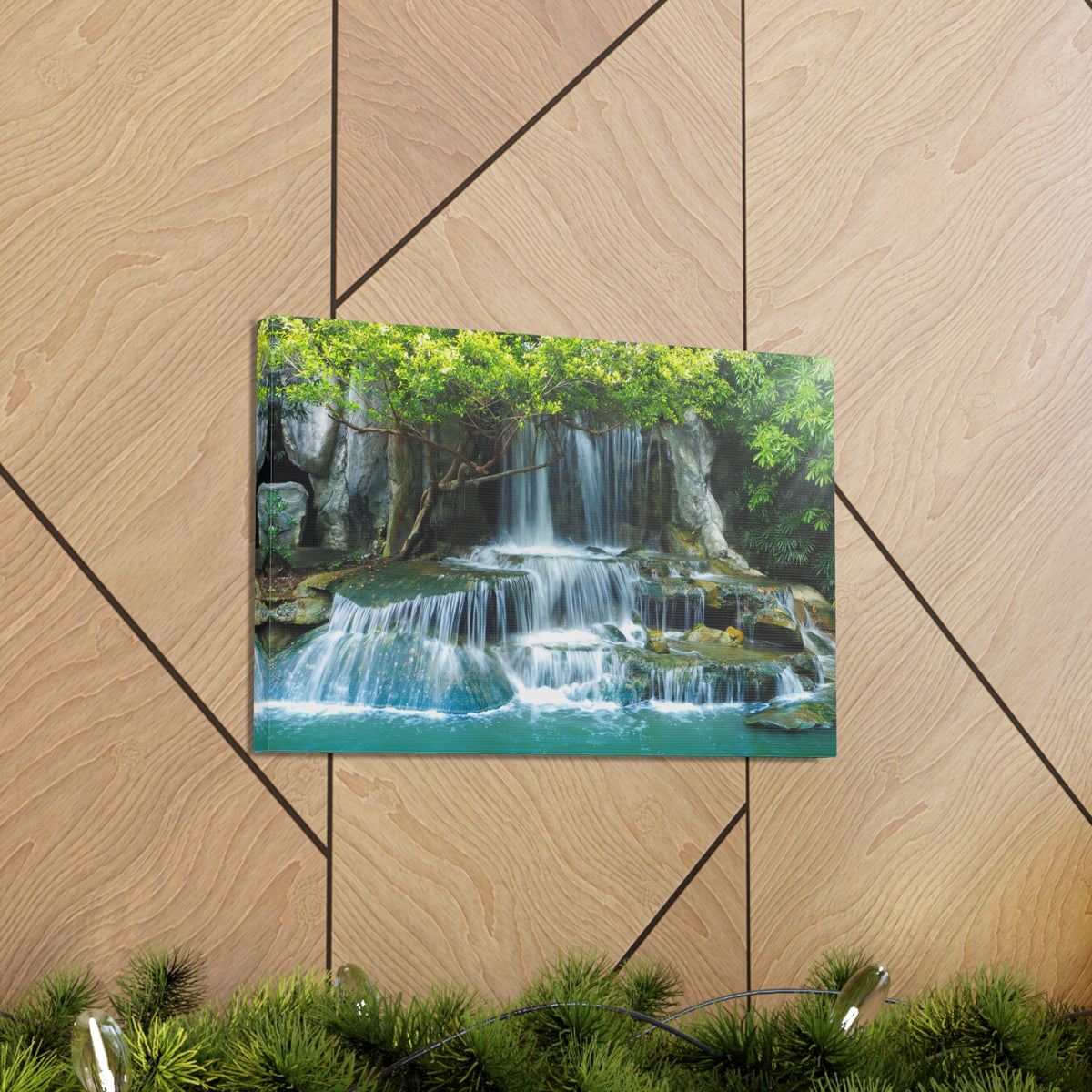 Forest Jungle Cascading Waterfall Nature Wilderness Photography Canvas Wall Art for Home Decor Ready-to-Hang-Express Your Love Gifts