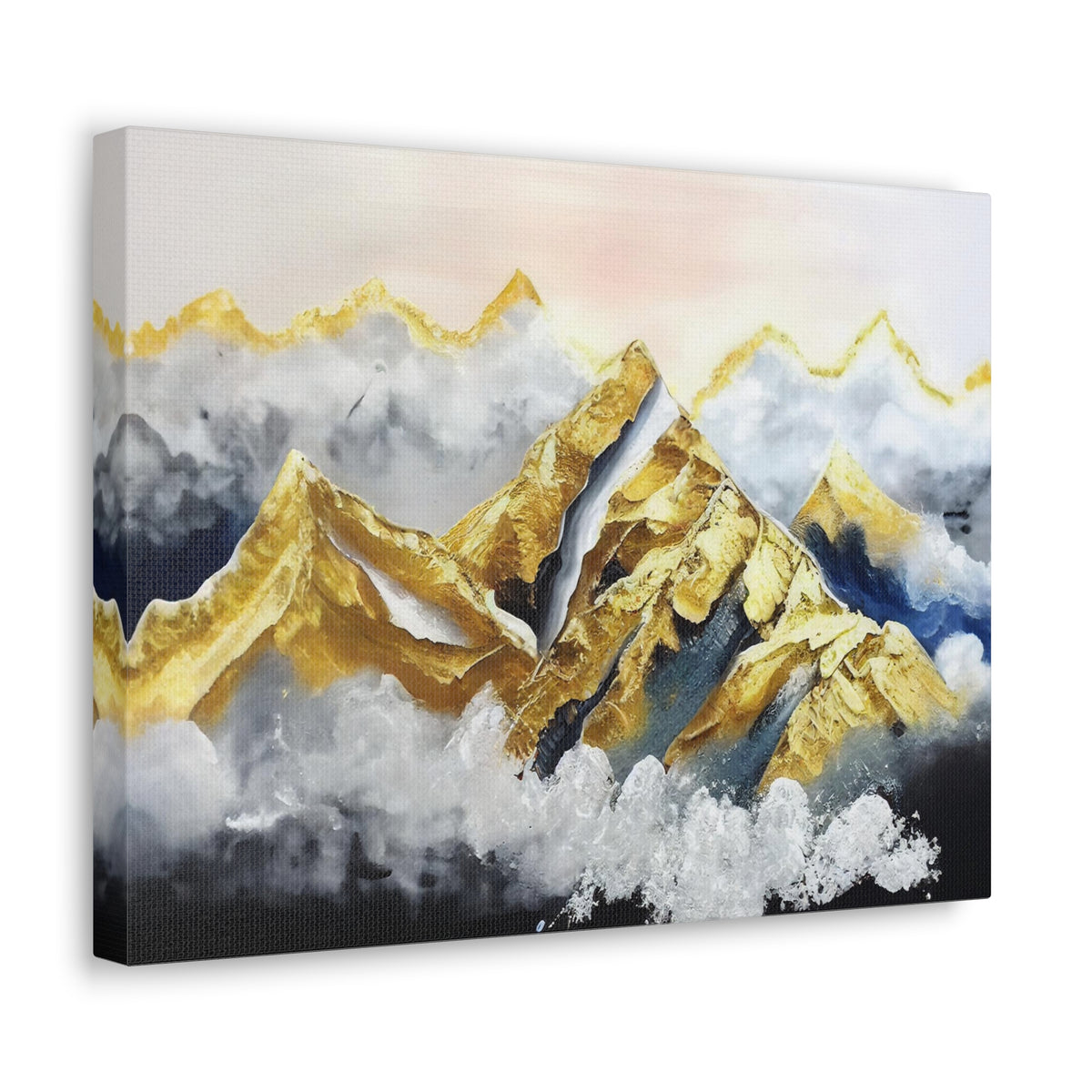 Landscape White Gold and Blue Mountains Painting Canvas Wall Art for Home Decor Ready-to-Hang-Express Your Love Gifts