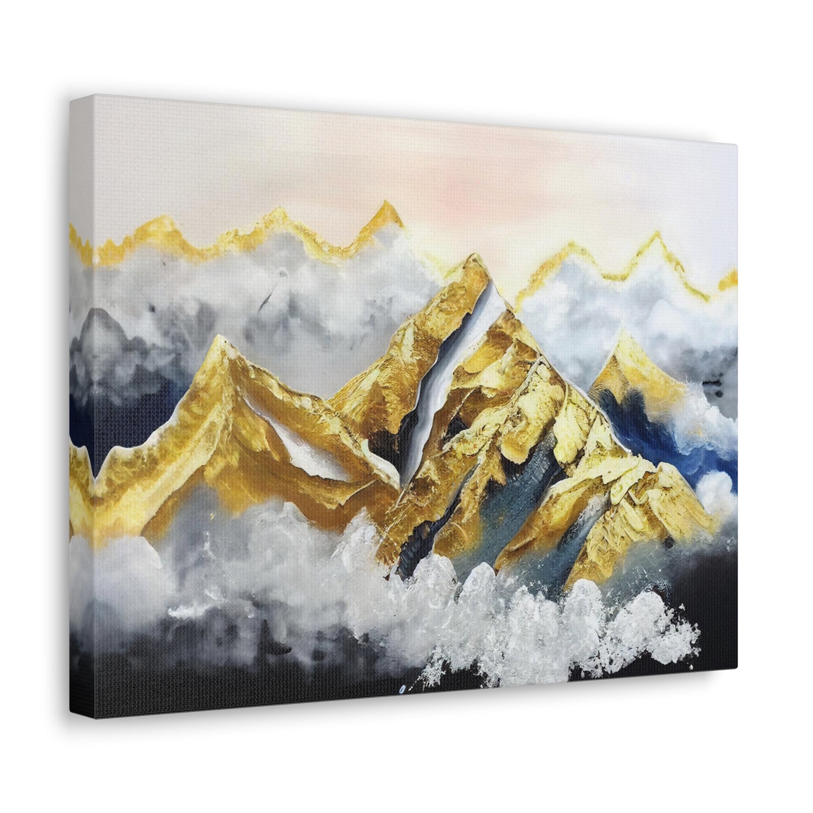 Landscape White Gold and Blue Mountains Painting Canvas Wall Art for Home Decor Ready-to-Hang-Express Your Love Gifts