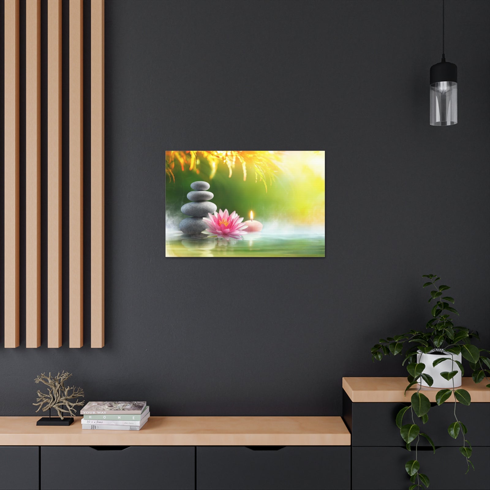 Relaxation with Massage Stones Forest Floral Nature Photography Canvas Wall Art for Home Decor Ready-to-Hang-Express Your Love Gifts