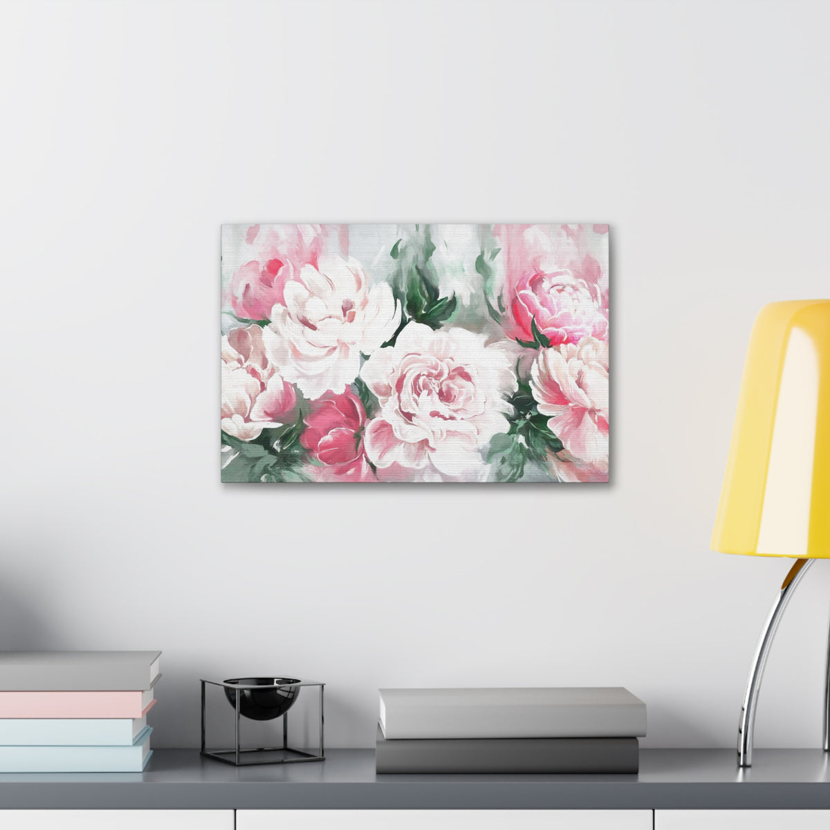 Pink And White Flower Rose And Peonies Flower Canvas Wall Art for Home Decor Ready-to-Hang-Express Your Love Gifts