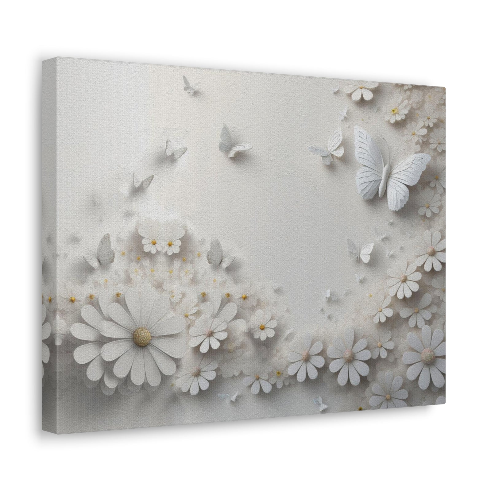 Abstract 3D White Background With Small And Large Flowers And Butterflies Oil Painting Canvas Wall Art for Home Decor Ready-to-Hang-Express Your Love Gifts