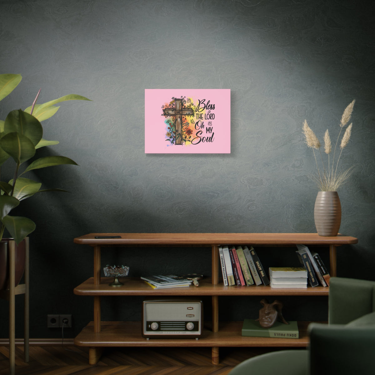 Scripture Canvas Bless The Lord Psalm 103:1 Flower Cross Christian Wall Art Bible Verse Print Ready to Hang-Express Your Love Gifts