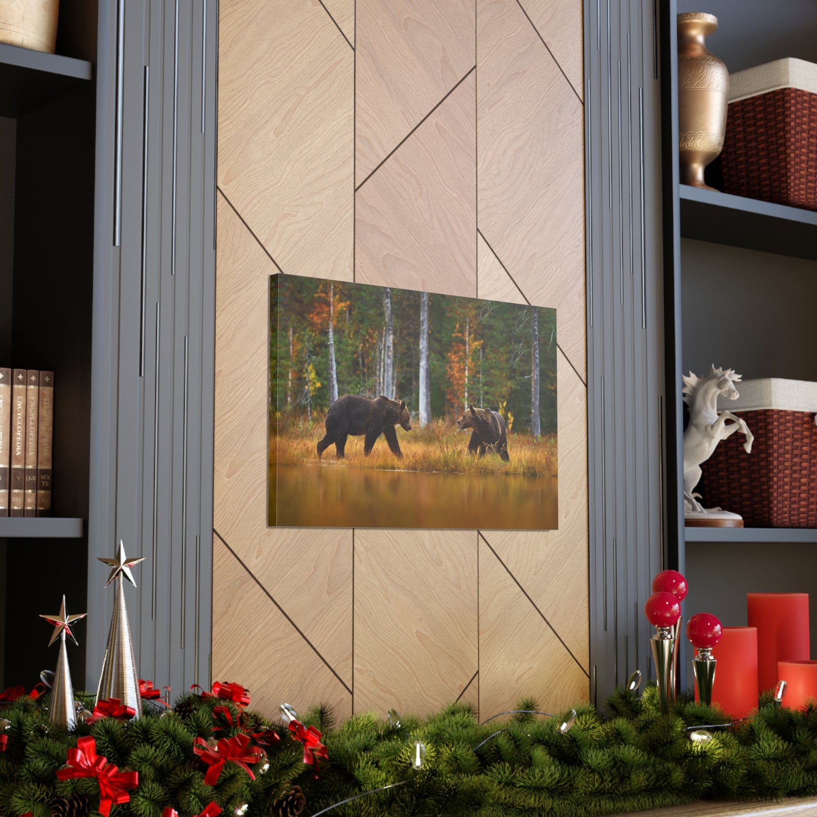 Spring Forest Bears Nature Wilderness Photography Canvas Wall Art for Home Decor Ready-to-Hang-Express Your Love Gifts