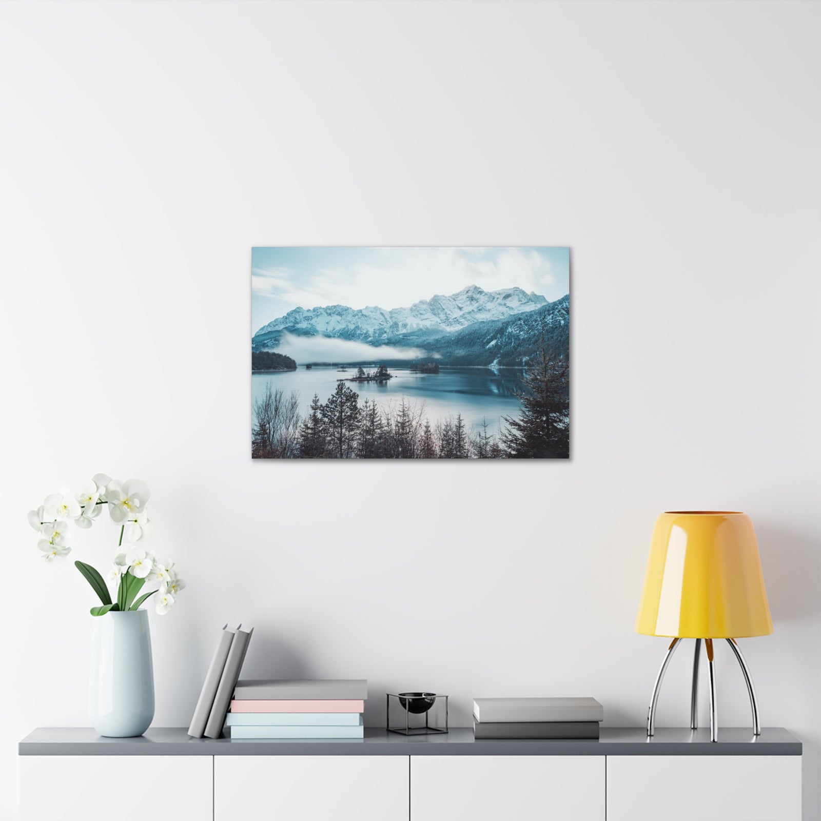 Winter Mountain Lake Pine Tree Lake Nature Wilderness Photography Canvas Wall Art for Home Decor Ready-to-Hang-Express Your Love Gifts