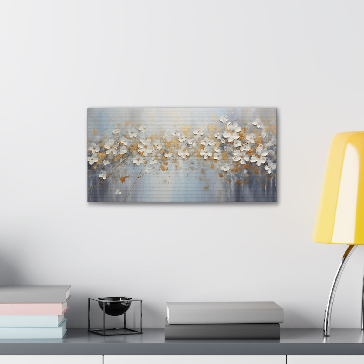 Abstract Gold Element White Flowers Texture Background Canvas Wall Art for Home Decor Ready-to-Hang-Express Your Love Gifts