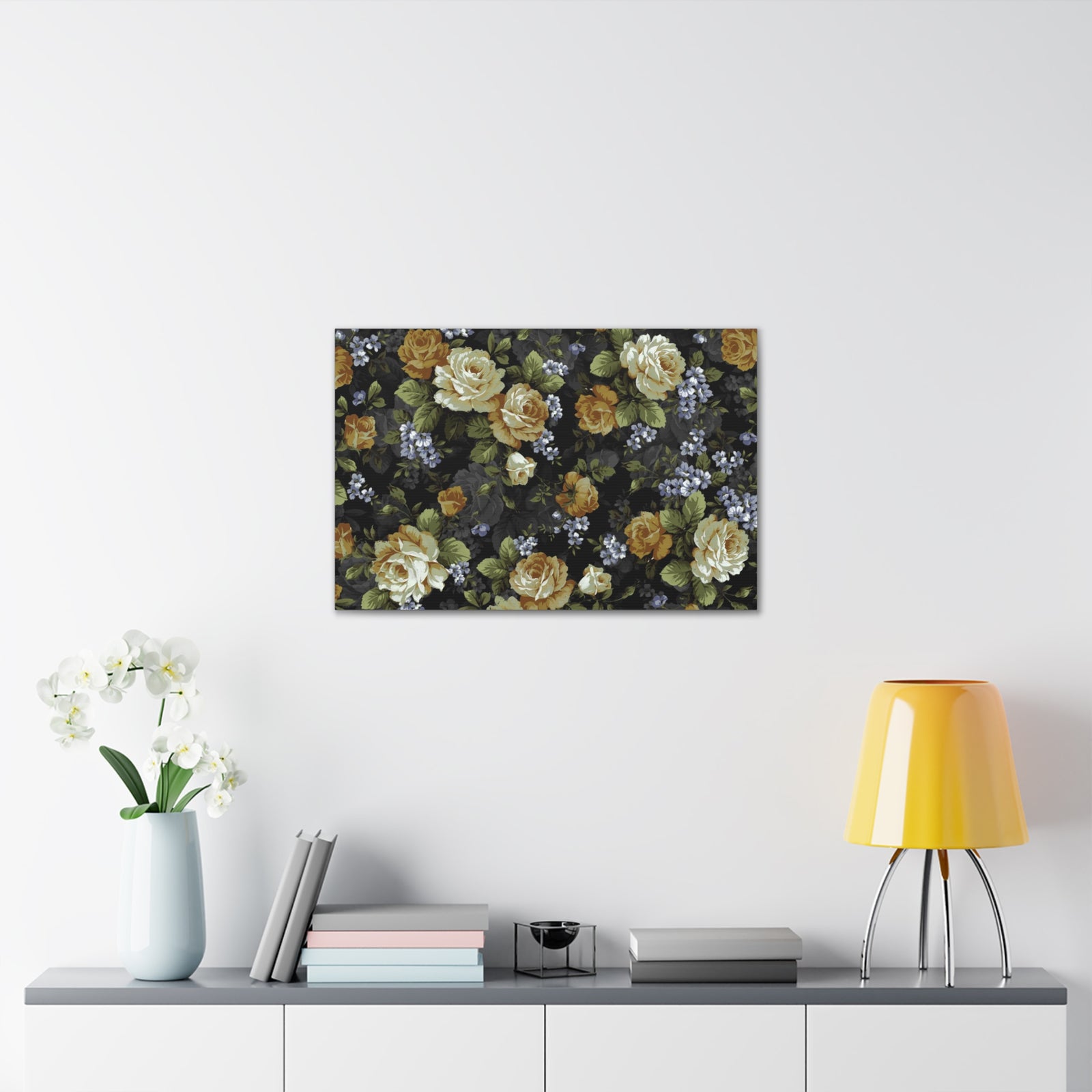 Monochrome Rose And Gray Small Flowers Flower Canvas Wall Art for Home Decor Ready-to-Hang-Express Your Love Gifts