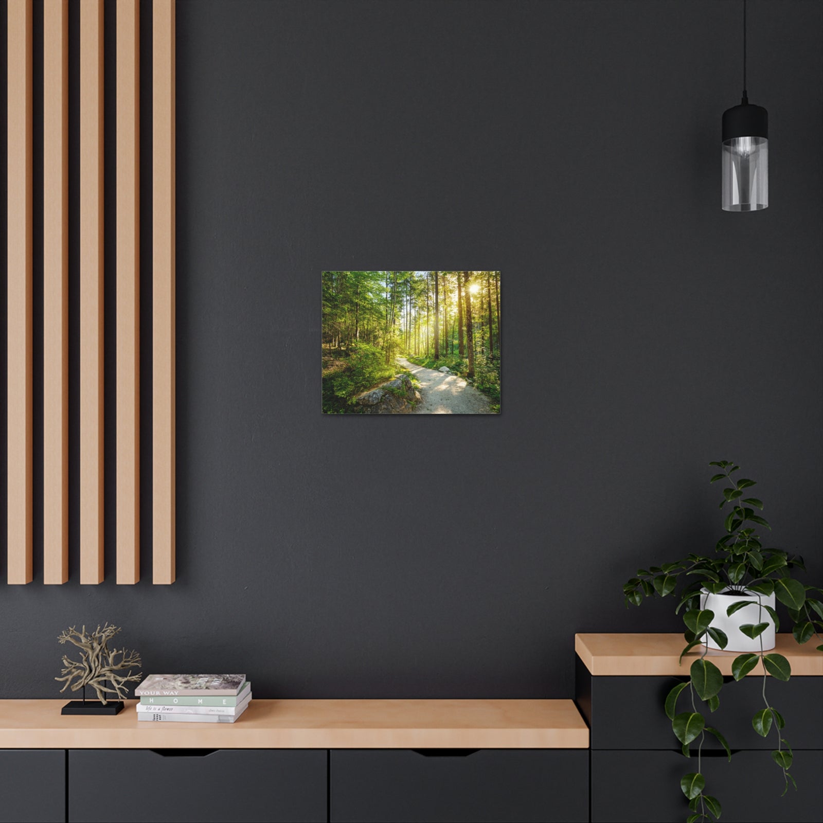Sunlight Passing Through Green Forest Path Nature Wilderness Photography Canvas Wall Art for Home Decor Ready-to-Hang-Express Your Love Gifts
