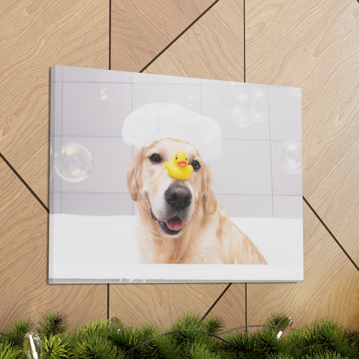 Cute Golden Retriever Bathee Canvas Wall Art for Home Decor Ready-to-Hang-Express Your Love Gifts