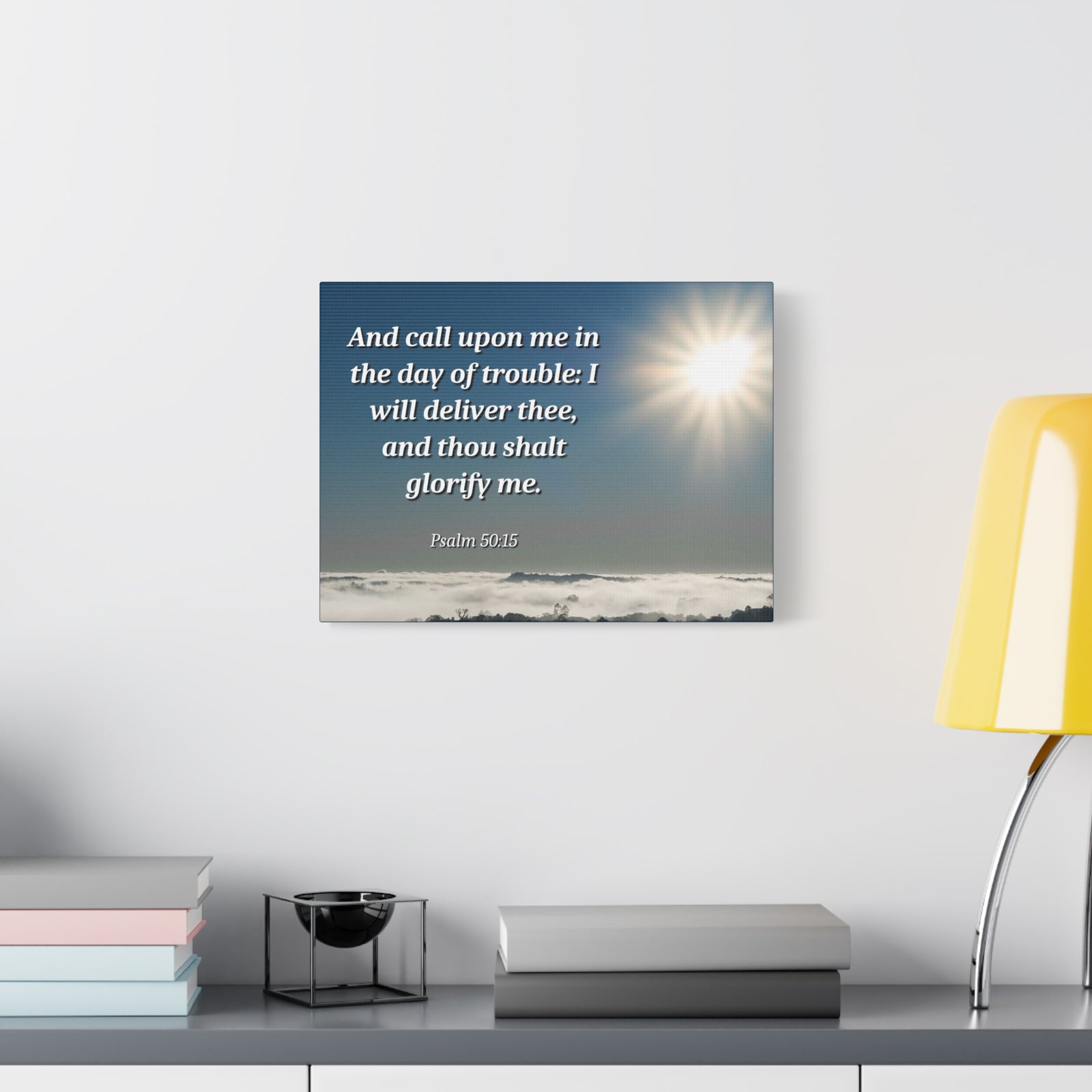 Scripture Canvas Day Of Trouble Psalms 50:15 Christian Wall Art Bible Verse Print Ready to Hang-Express Your Love Gifts