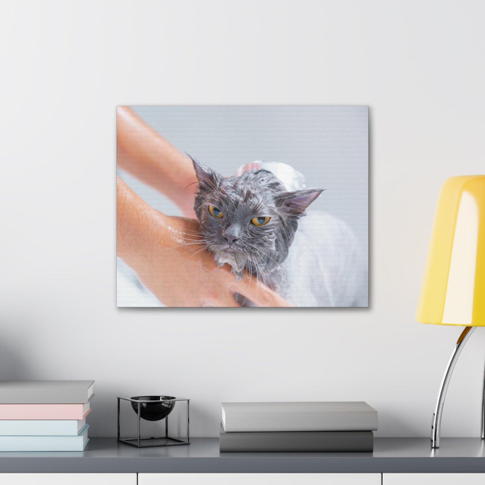 Cute Persian Cat Bath Canvas Wall Art for Home Decor Ready-to-Hang-Express Your Love Gifts