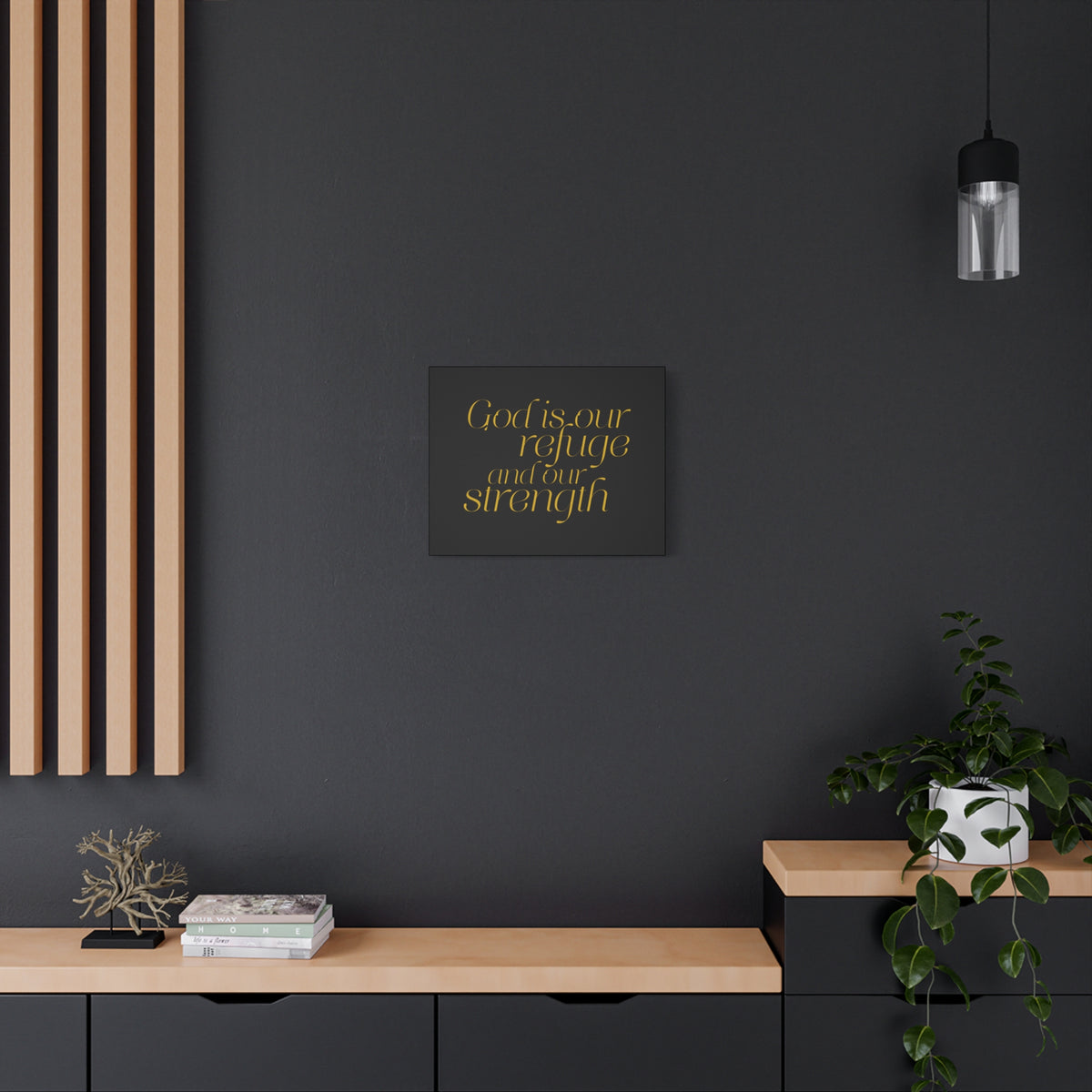 Scripture Walls Our Strength Black & Gold Psalm 46:1 Bible Verse Canvas Christian Wall Art Ready to Hang-Express Your Love Gifts