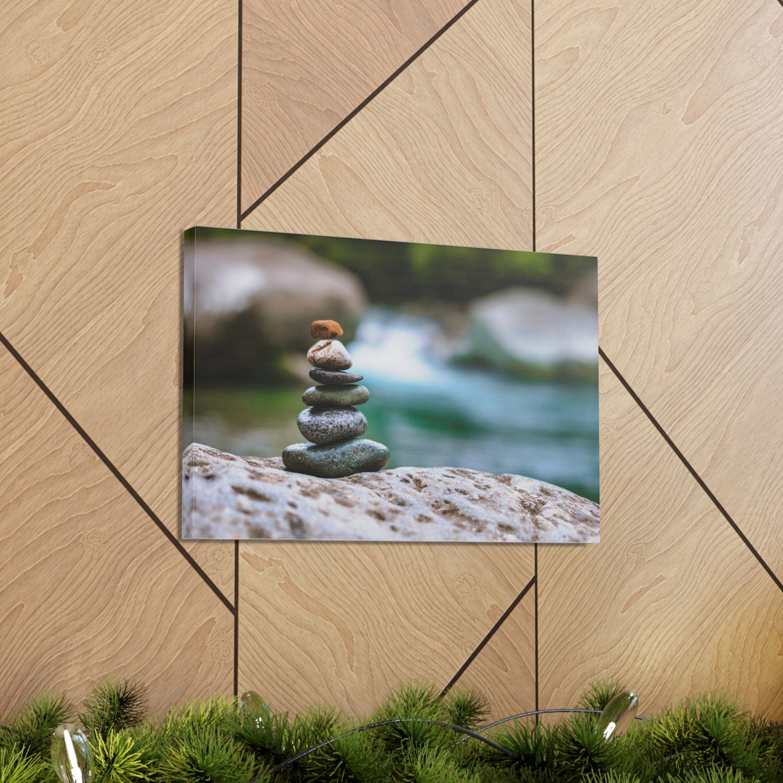 Rocks Stacked in Balance Forest Floral Nature Photography Canvas Wall Art for Home Decor Ready-to-Hang-Express Your Love Gifts