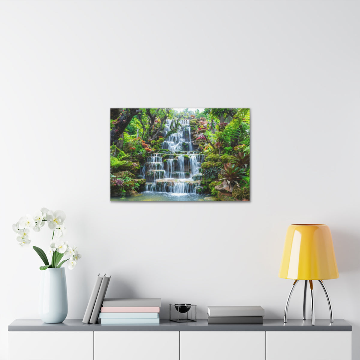 Waterfall w Maple Trees Kyoto Garden Canvas Wall Art for Home Decor Ready-to-Hang-Express Your Love Gifts