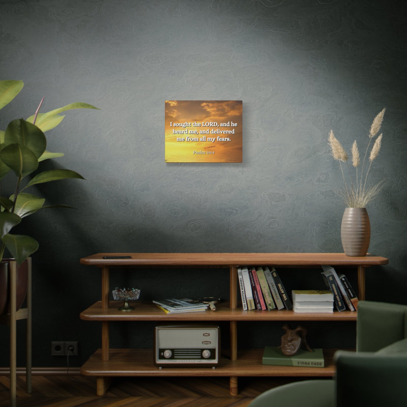 Scripture Canvas All My Fears Psalms 34:4 Christian Wall Art Bible Verse Print Ready to Hang-Express Your Love Gifts