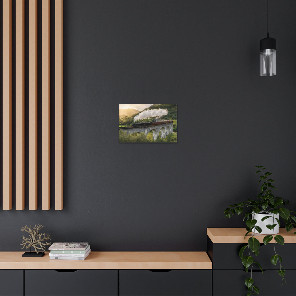 Steam Train Running On Scottish Highlands Modern Multicolor Scenic Nature Photography Canvas Home Office Decor Ready to Hang-Express Your Love Gifts