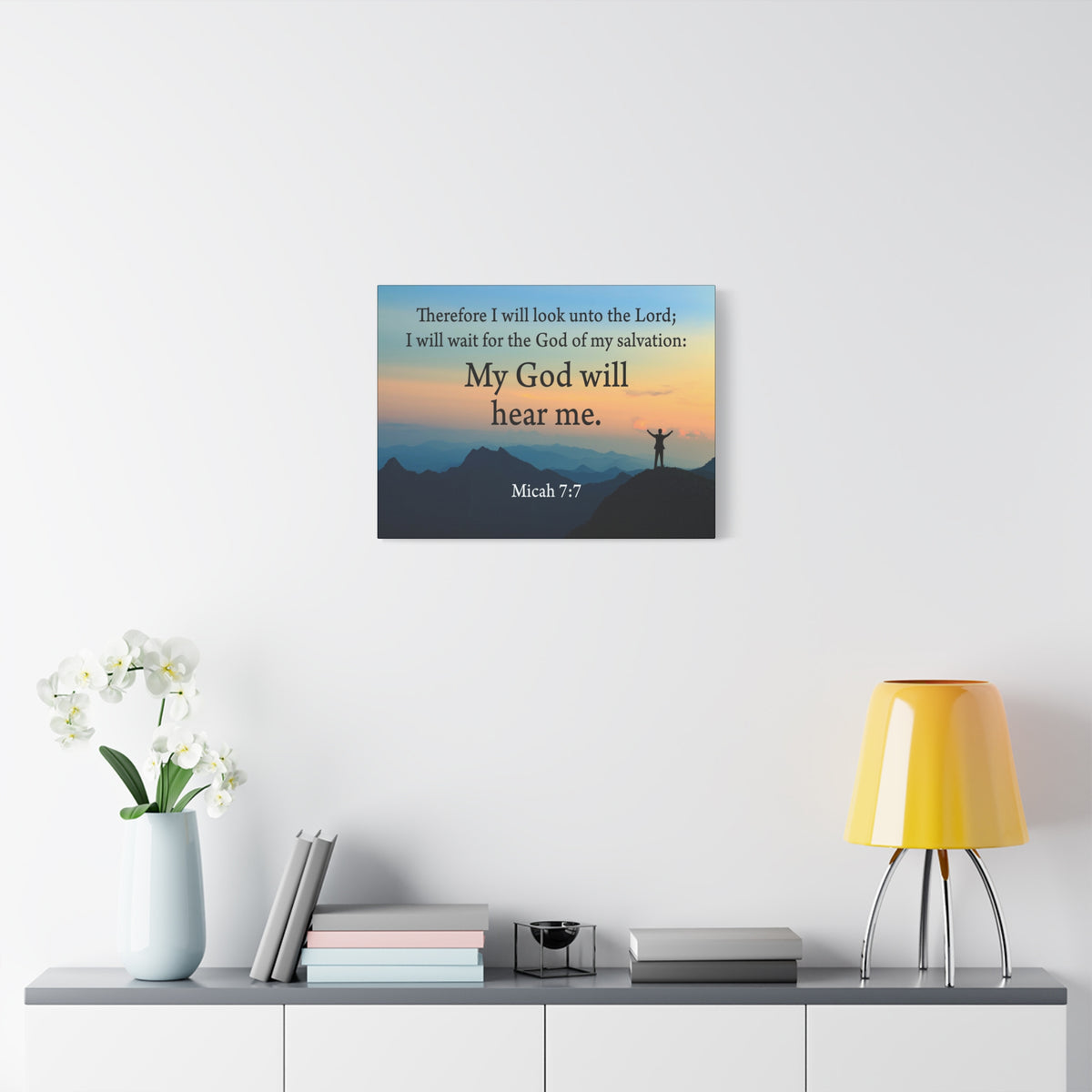 Scripture Walls My God Will Hear Me Micah 7:7 Bible Verse Canvas Christian Wall Art Ready to Hang-Express Your Love Gifts