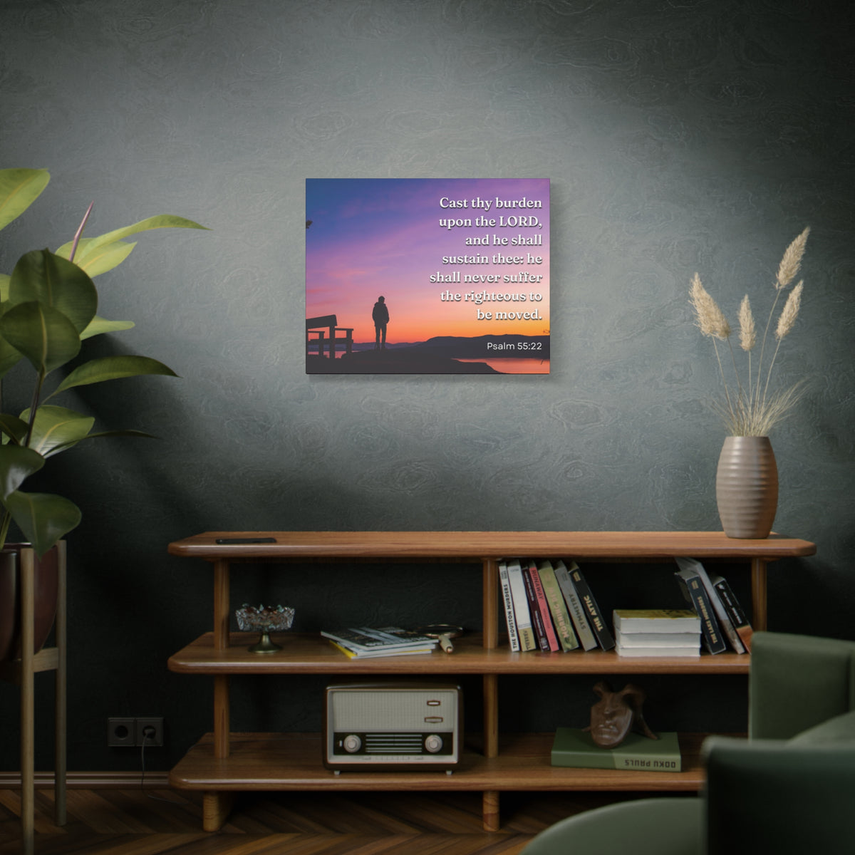Scripture Canvas The Righteous Psalm 55:22 Christian Wall Art Bible Verse Print Ready to Hang-Express Your Love Gifts