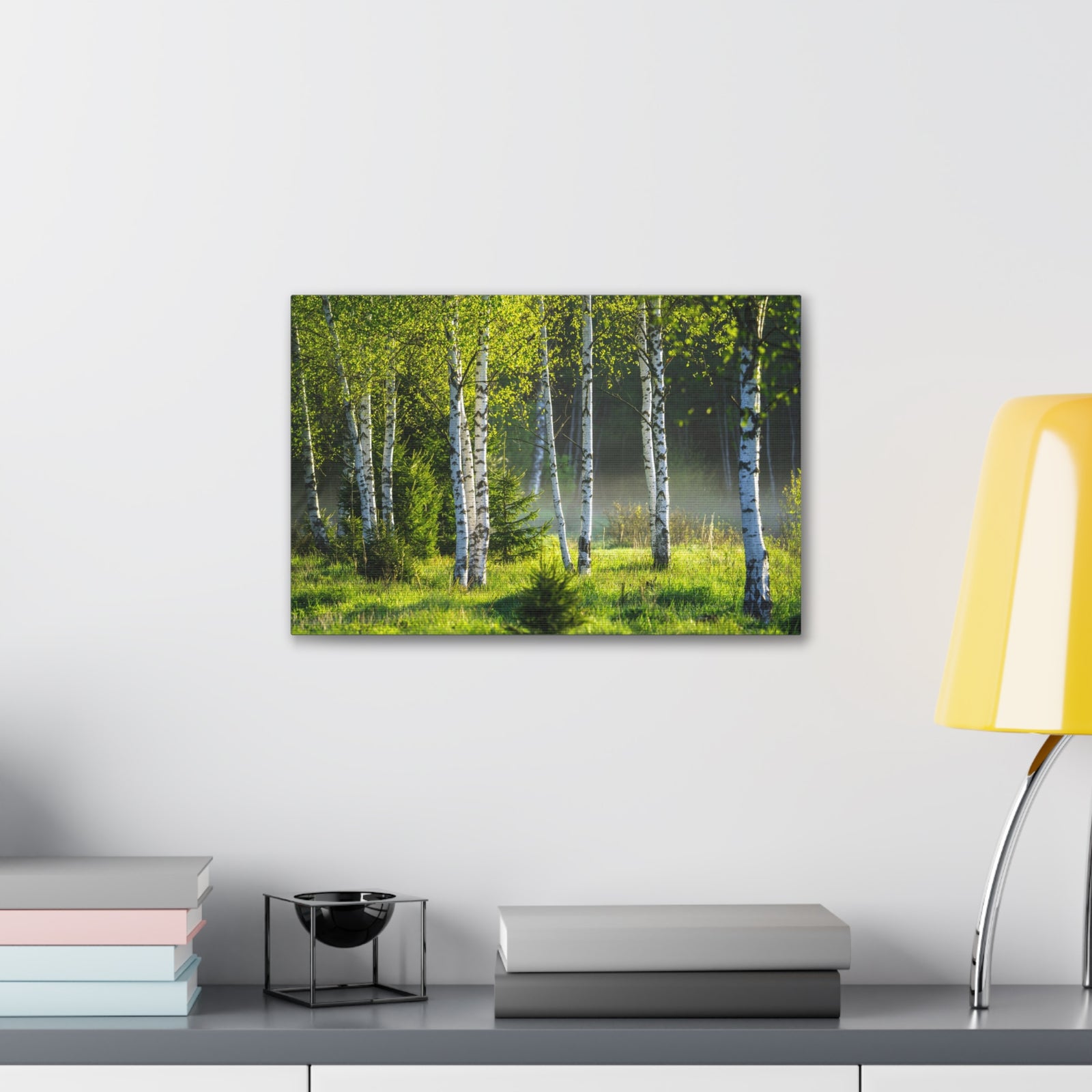 White Birch Trees in Green Forest Nature Wilderness Photography Canvas Wall Art for Home Decor Ready-to-Hang-Express Your Love Gifts