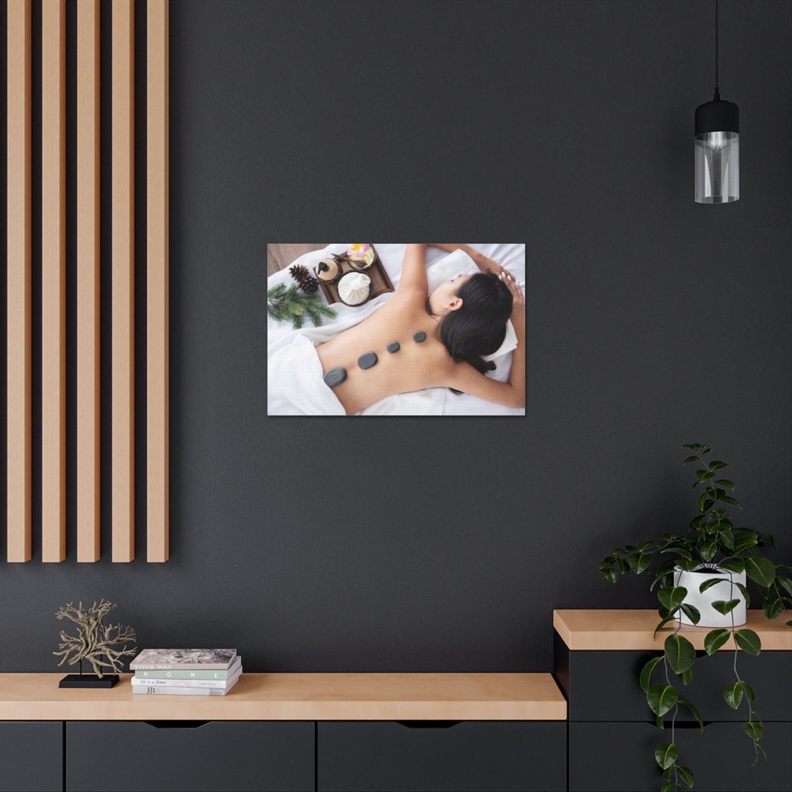 Rock Therapy Massage Forest Floral Nature Photography Canvas Wall Art for Home Decor Ready-to-Hang-Express Your Love Gifts