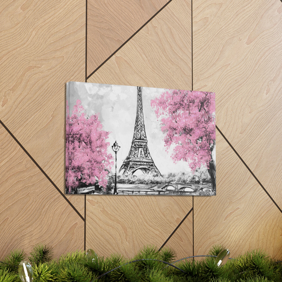 Eiffel Tower Pink Tree France Canvas Artwork High-Quality Breathtaking French City for Home Decor Ready to Hang-Express Your Love Gifts