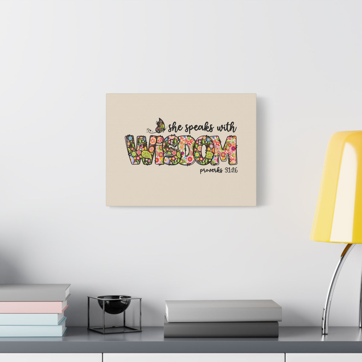 Scripture Walls She Speaks With Wisdom Proverbs 31:26 Bible Verse Canvas Christian Wall Art Ready to Hang-Express Your Love Gifts