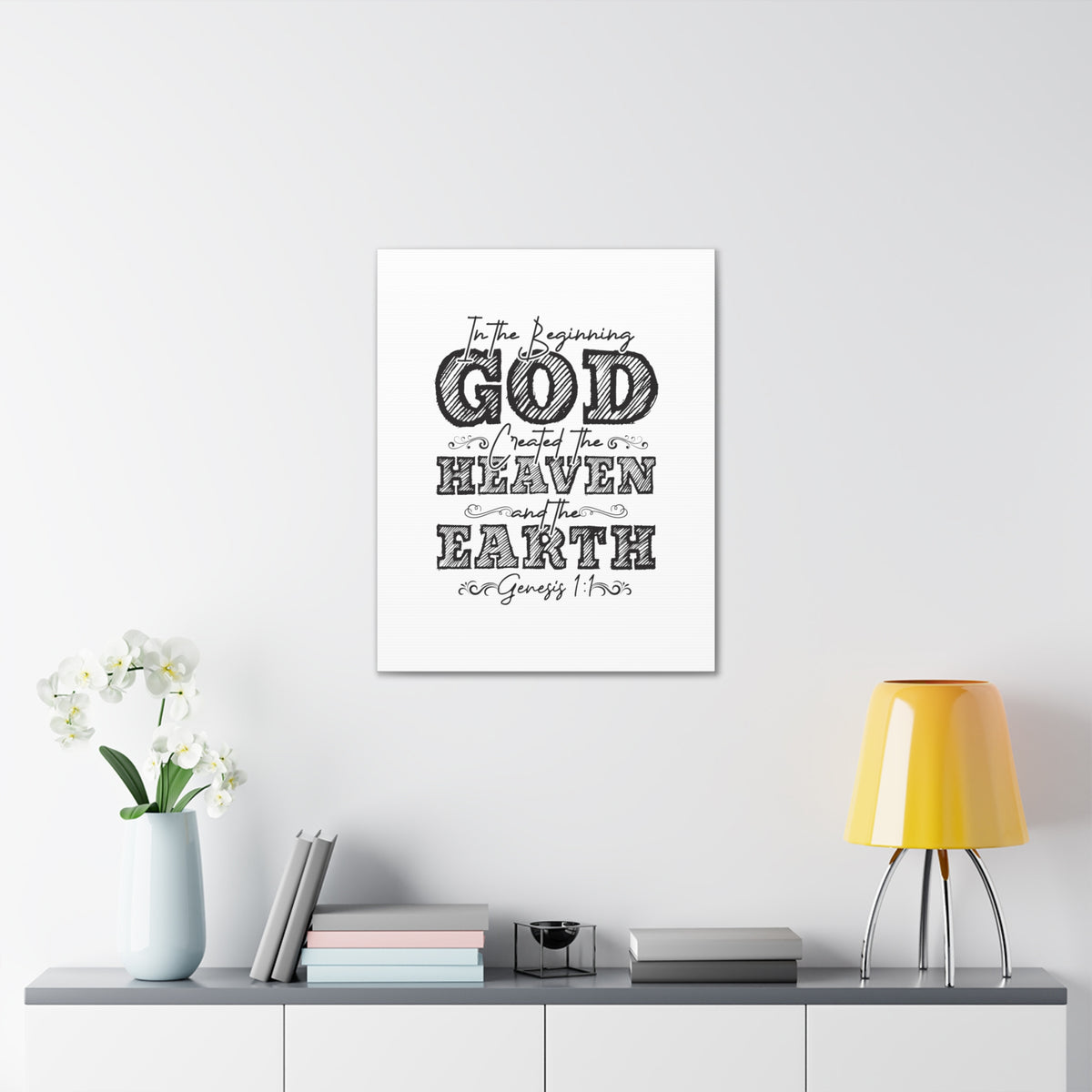 Scripture Walls Genesis 1:1 In The Beginning White Bible Verse Canvas Christian Wall Art Ready to Hang Unframed-Express Your Love Gifts