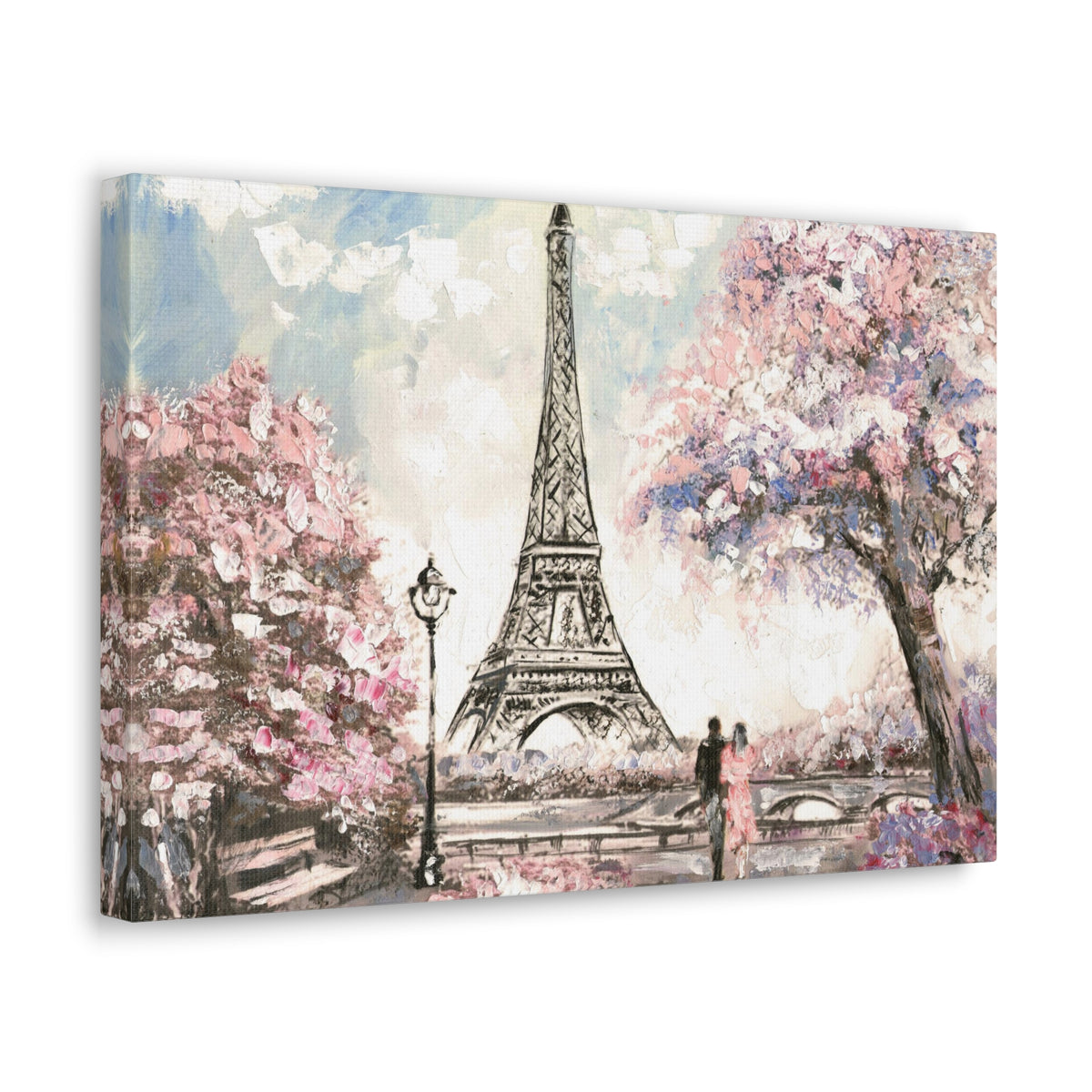Pink Couple Eiffel Tower France Canvas Artwork High-Quality Breathtaking French City for Home Decor Ready to Hang-Express Your Love Gifts