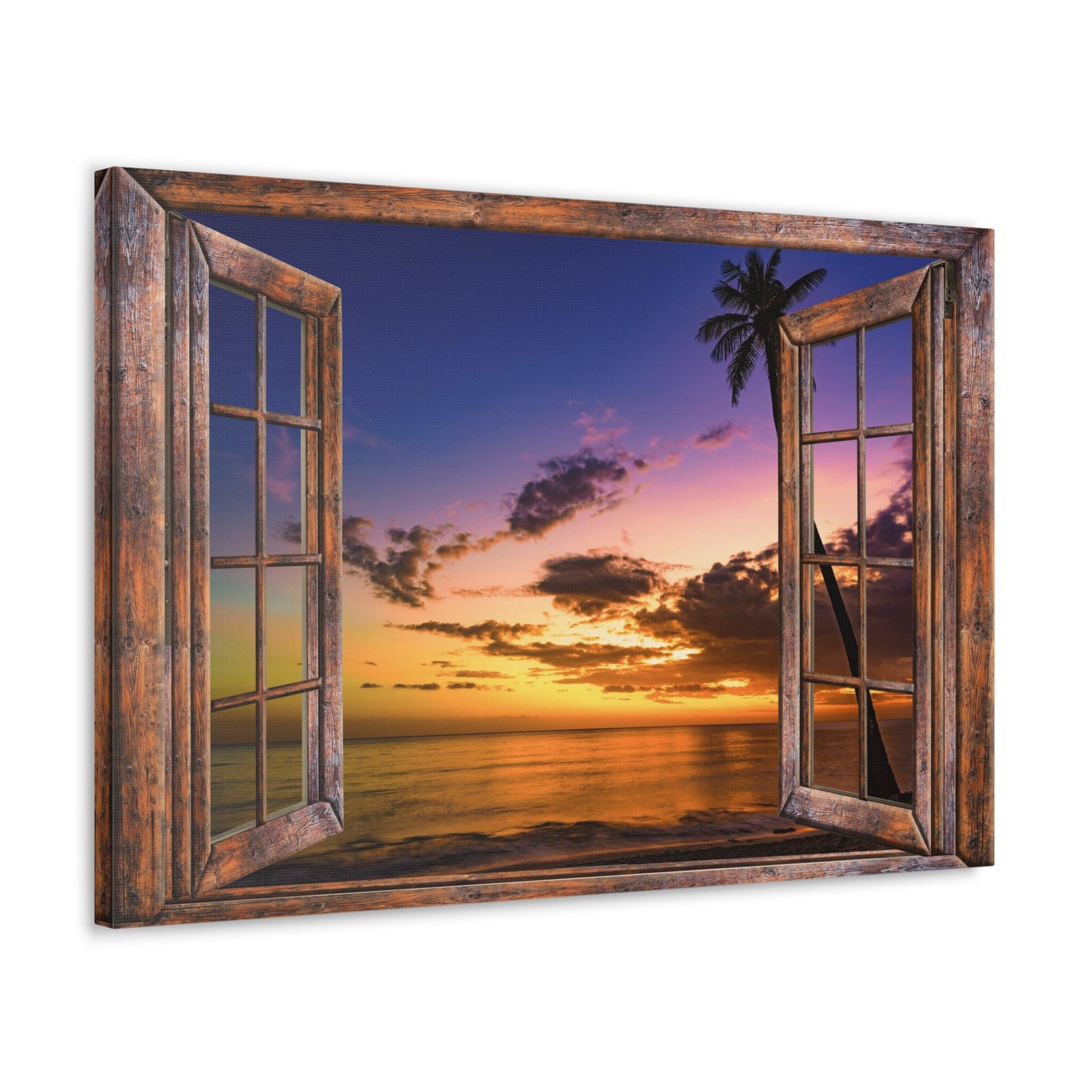 Canvas Print Wall Art Window Sunset Sea Nature Photography Realism Scenic Landscape Colorful Multicolor for Home Decor Ready to Hang-Express Your Love Gifts