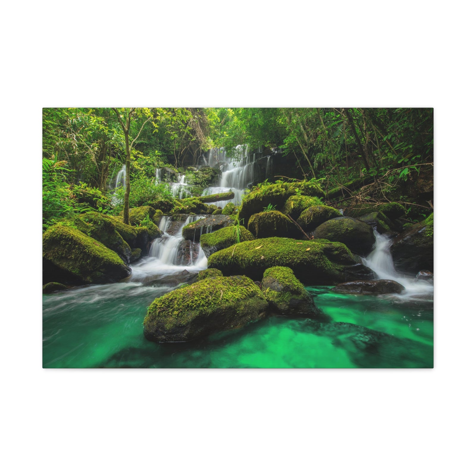 Jungle Waterfall In Thailand Modern Multicolor Scenic Nature Photography Canvas Home Office Decor Ready to Hang-Express Your Love Gifts