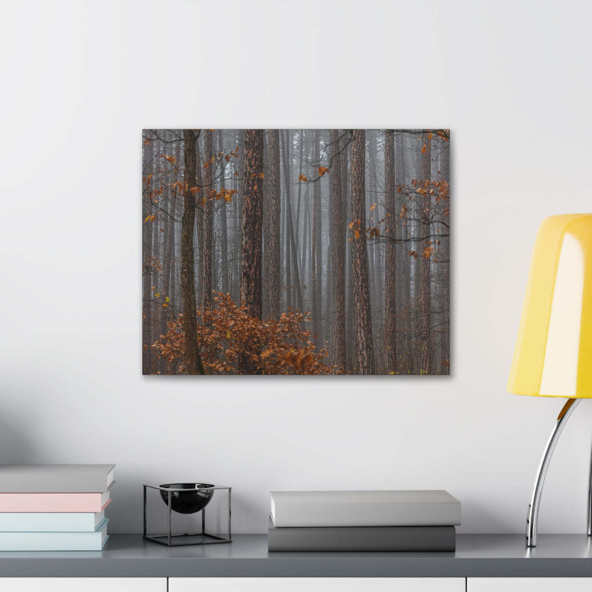 Autumn Forest Misty Orange Leave Nature Wilderness Photography Canvas Wall Art for Home Decor Ready-to-Hang-Express Your Love Gifts