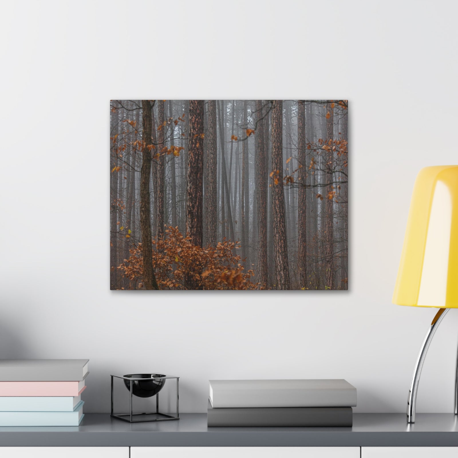Autumn Forest Misty Orange Leave Nature Wilderness Photography Canvas Wall Art for Home Decor Ready-to-Hang-Express Your Love Gifts