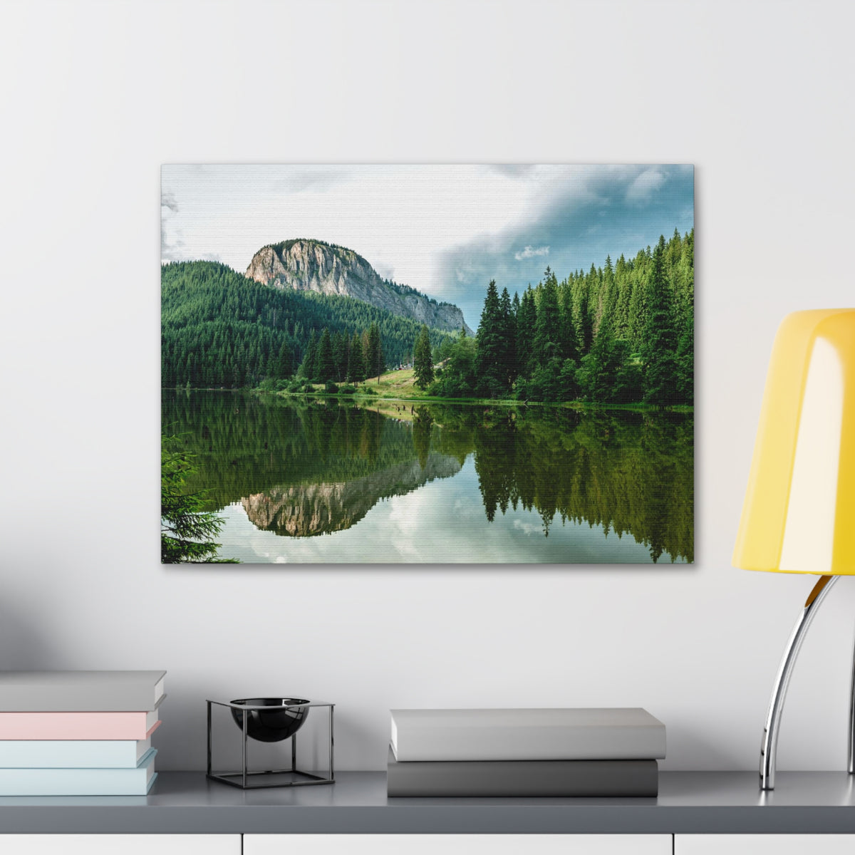 Green Forest With Lake Reflection Nature Wilderness Photography Canvas Wall Art for Home Decor Ready-to-Hang-Express Your Love Gifts