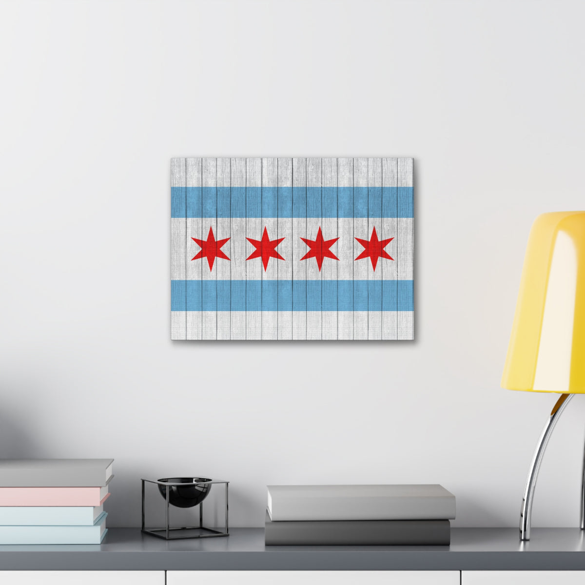 Chicago Flag On Wood Texture Canvas Wall Art for Home Decor Ready-to-Hang-Express Your Love Gifts