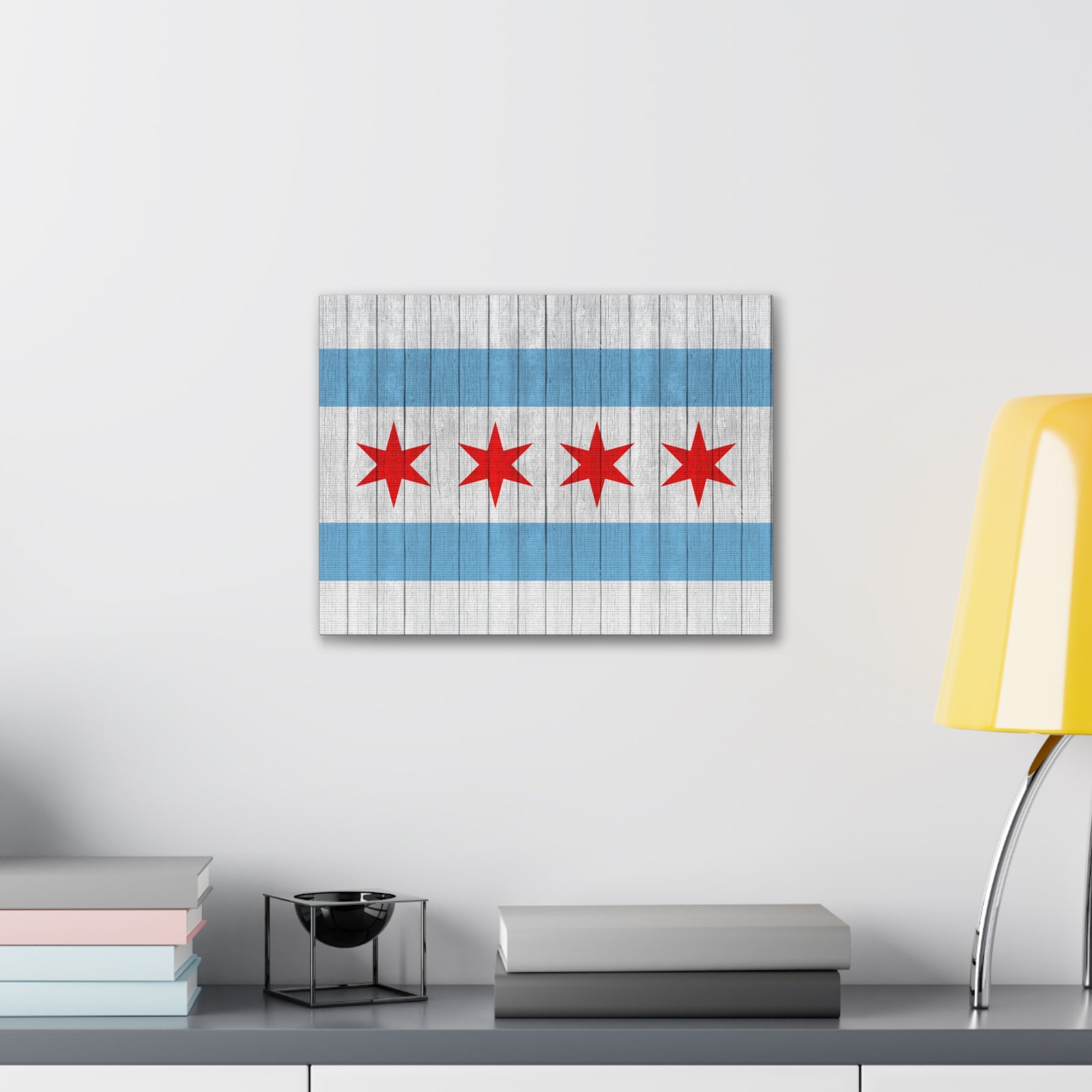 Chicago Flag On Wood Texture Canvas Wall Art for Home Decor Ready-to-Hang-Express Your Love Gifts