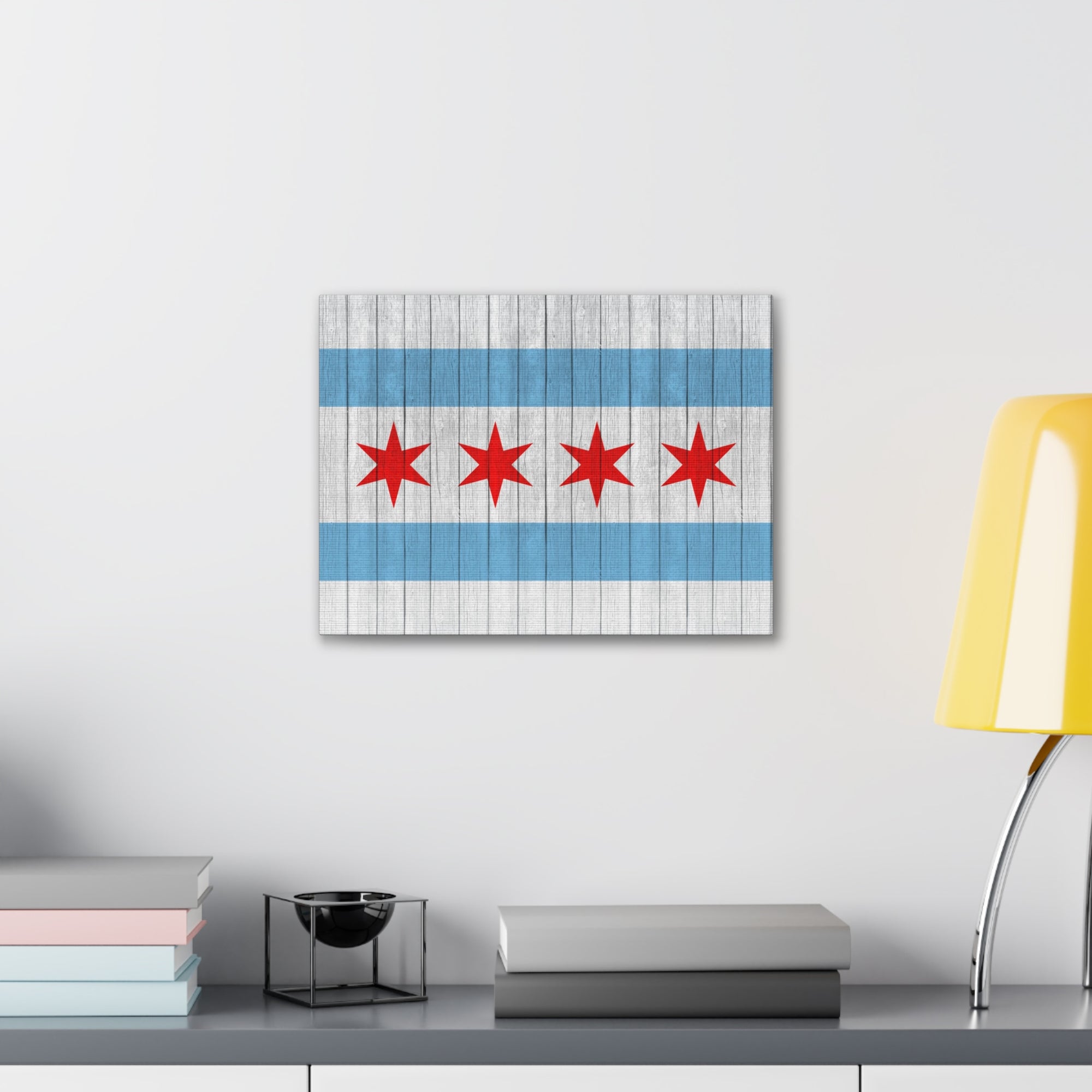 Chicago Flag On Wood Texture Canvas Wall Art for Home Decor Ready-to-Hang-Express Your Love Gifts