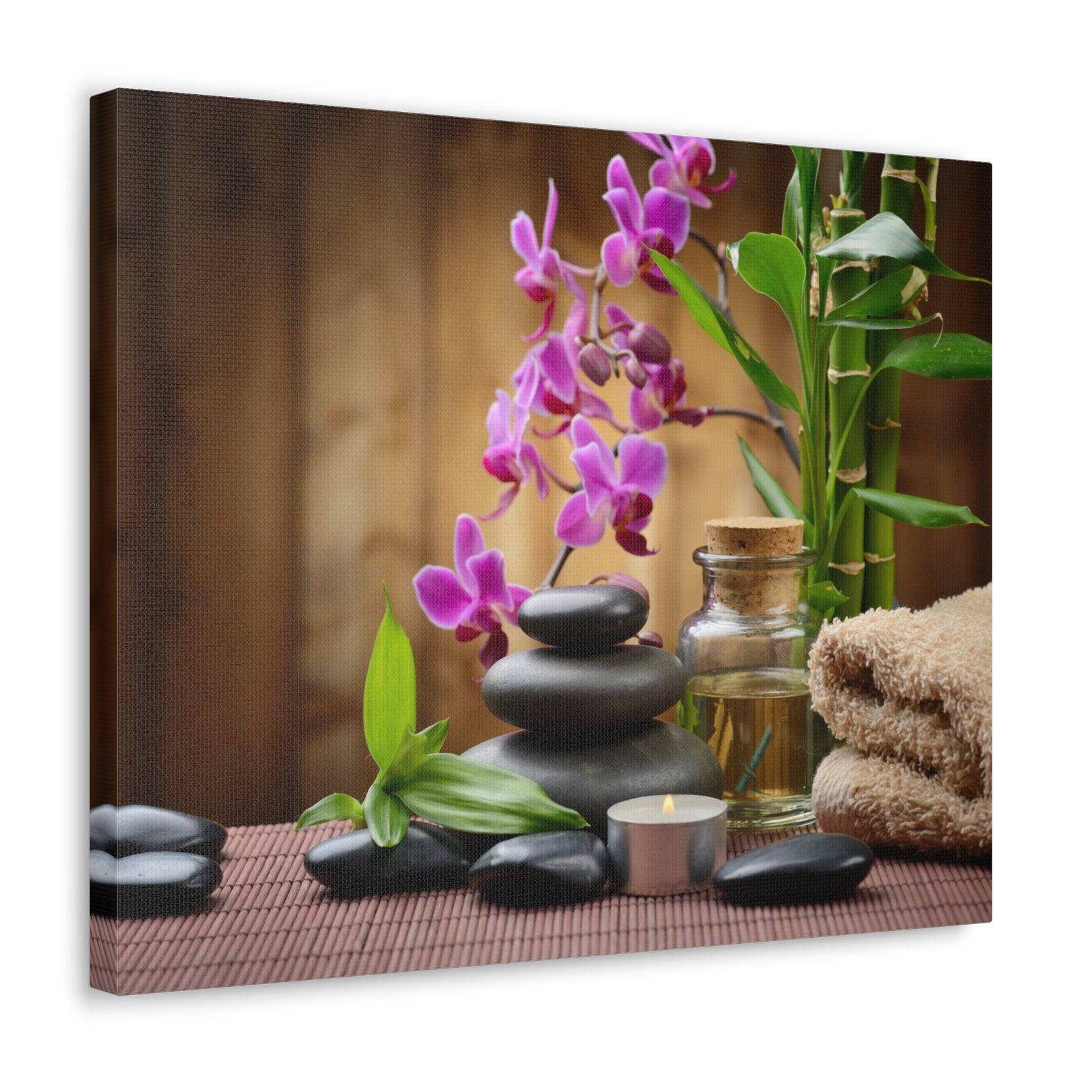 Stones on the Wood Forest Floral Nature Photography Canvas Wall Art for Home Decor Ready-to-Hang-Express Your Love Gifts