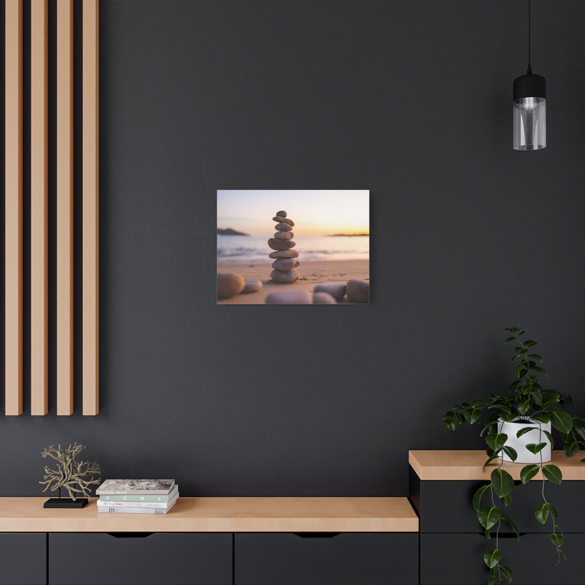 Pebbles Stack Over Blue Sea Nature Wilderness Photography Canvas Wall Art for Home Decor Ready-to-Hang-Express Your Love Gifts