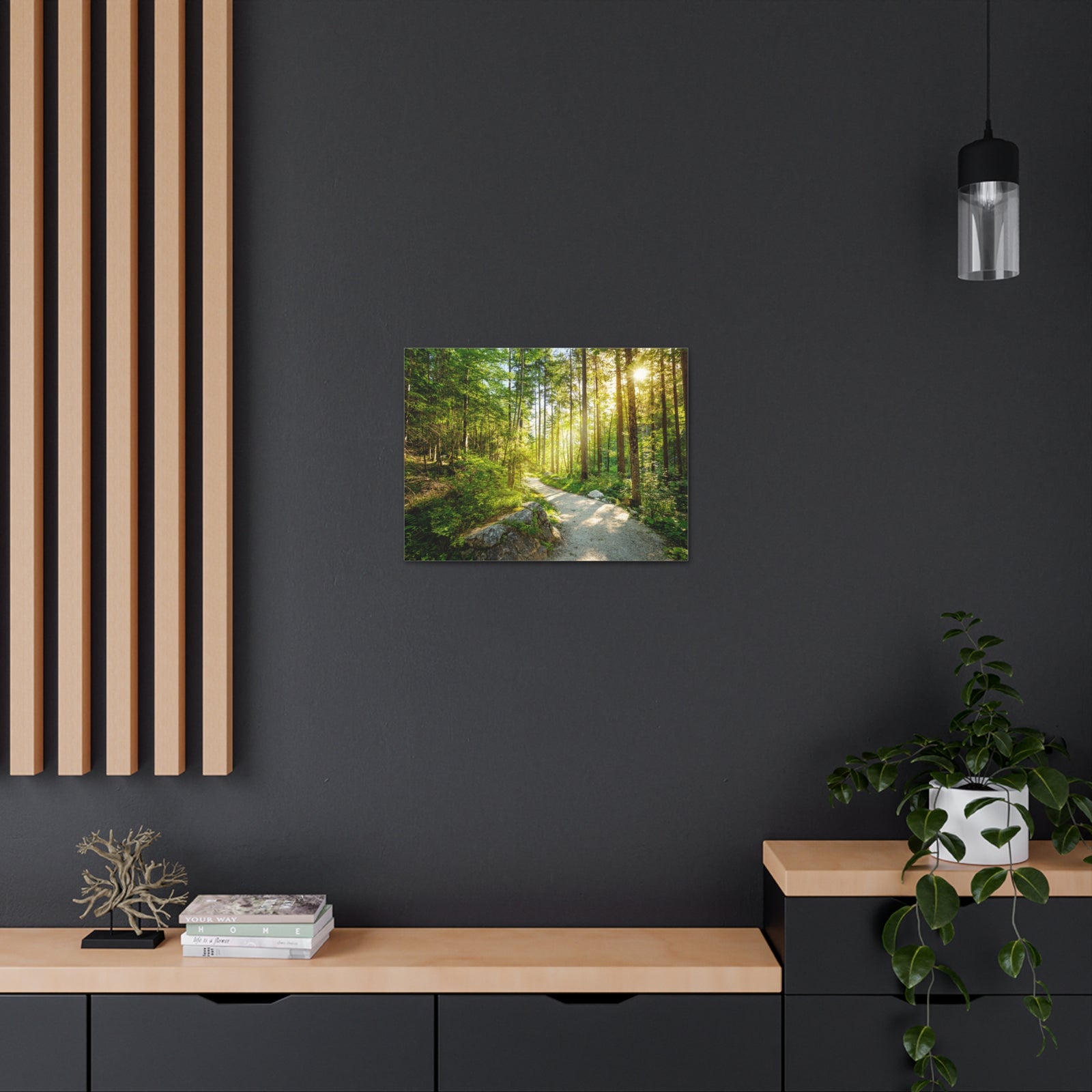 Sunlight Passing Through Green Forest Path Nature Wilderness Photography Canvas Wall Art for Home Decor Ready-to-Hang-Express Your Love Gifts