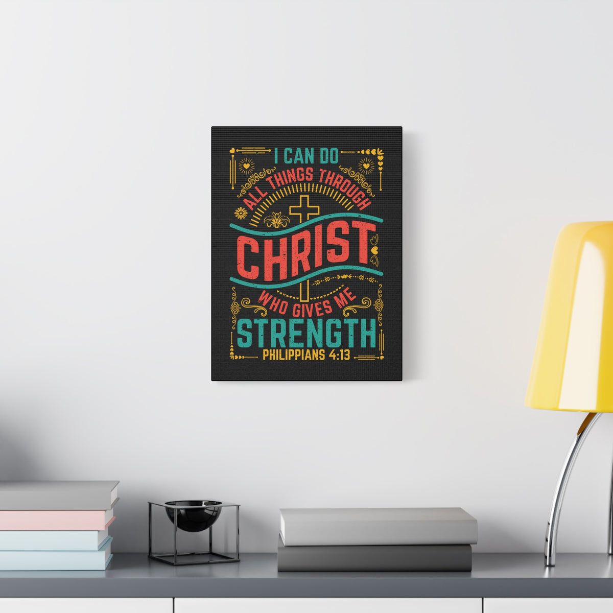 Scripture Canvas All Things Black Philippians 4:13 Christian Wall Art Bible Verse Print Ready to Hang-Express Your Love Gifts
