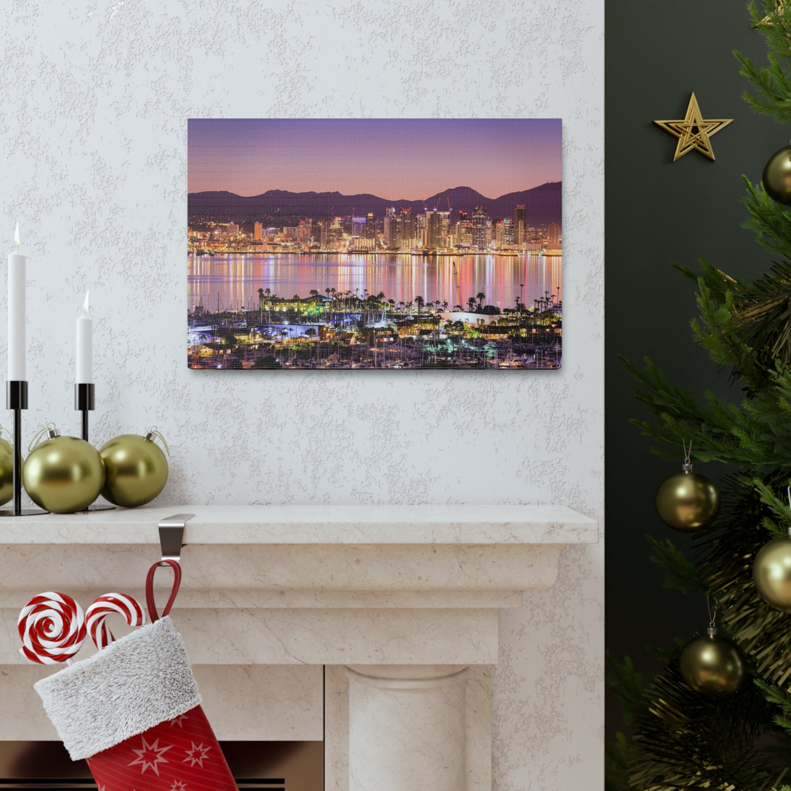 San Diego Night Skyline Canvas Artwork High-Quality Breathtaking Stunning Cityscape for Home Decor Ready to Hang-Express Your Love Gifts