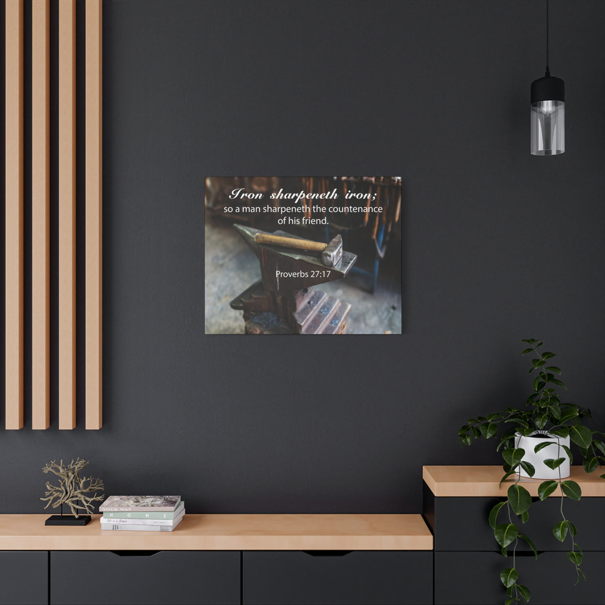 Scripture Canvas Iron Sharpeneth Iron Proverbs 27:17 Christian Wall Art Bible Verse Print Ready to Hang-Express Your Love Gifts