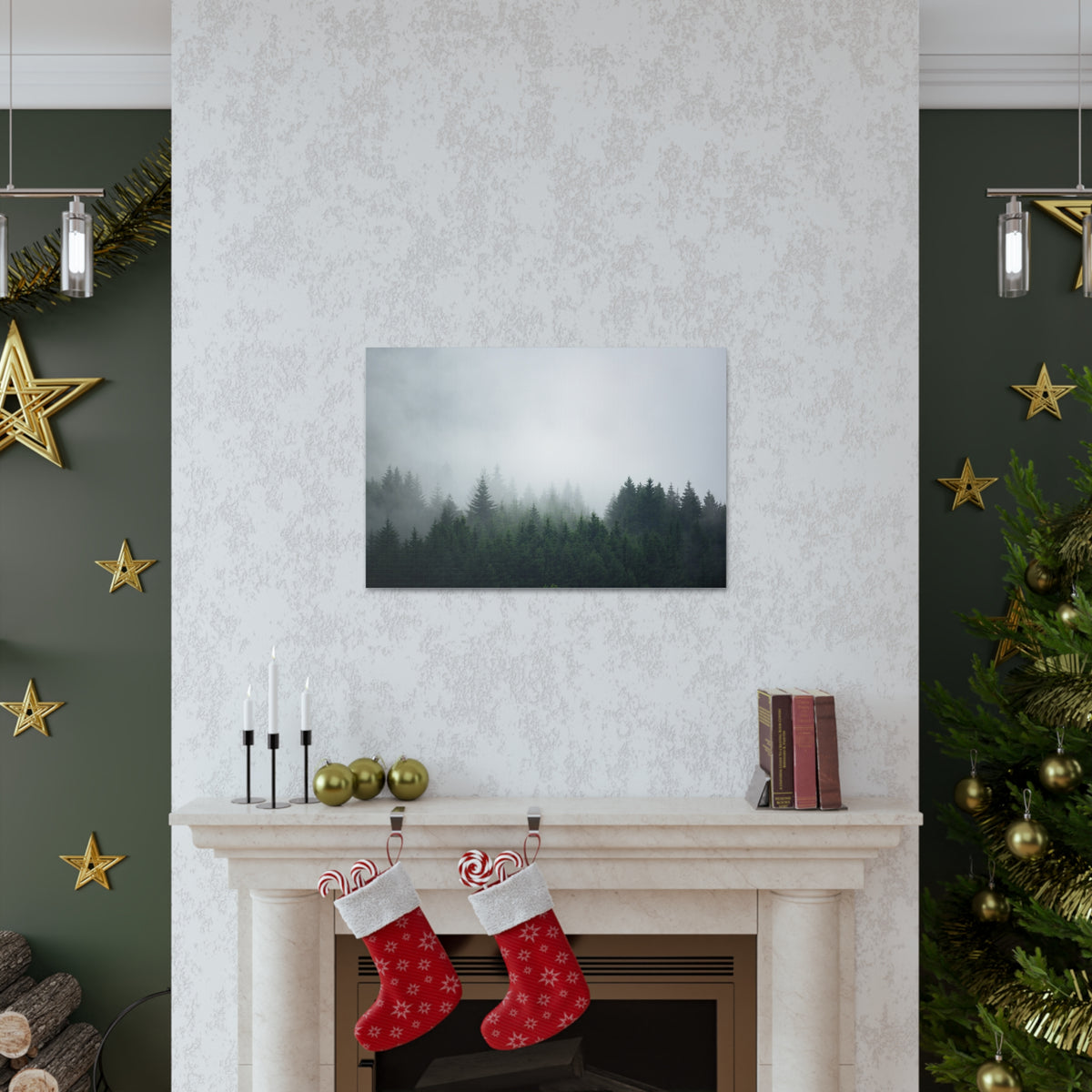 Foggy Dark Forest Nature Wilderness Photography Canvas Wall Art for Home Decor Ready-to-Hang-Express Your Love Gifts